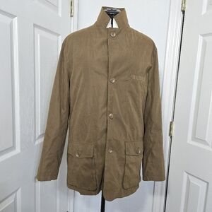 TravelSmith Tan Lightweight Chore Jacket Size Medium Utility Safari Stand Collar